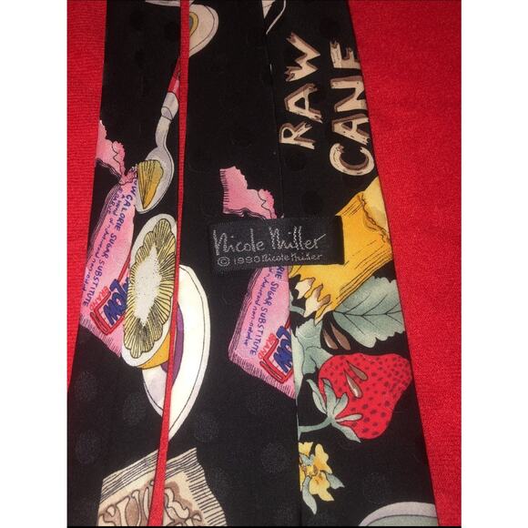 Rare Unique Nicole Miller 1990 Men's Novelty Silk Black Tie Coffee Sweet N Low - Picture 2 of 4